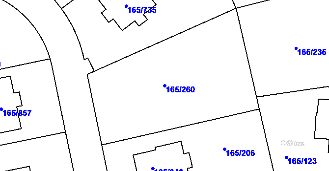 Parcela st. 165/260 v KÚ Jenišov, Katastrální mapa