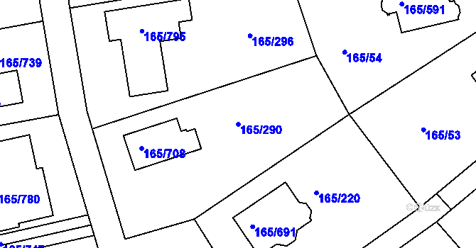 Parcela st. 165/290 v KÚ Jenišov, Katastrální mapa