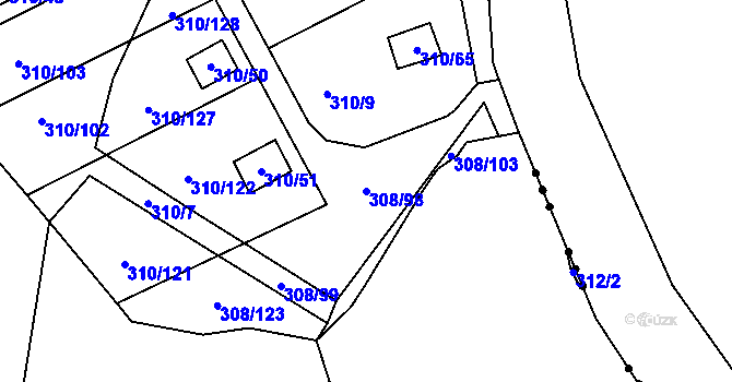 Parcela st. 308/98 v KÚ Jenišov, Katastrální mapa
