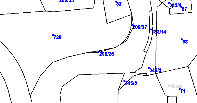 Parcela st. 206/26 v KÚ Jenišov, Katastrální mapa