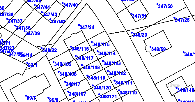 Parcela st. 348/114 v KÚ Jenišov, Katastrální mapa