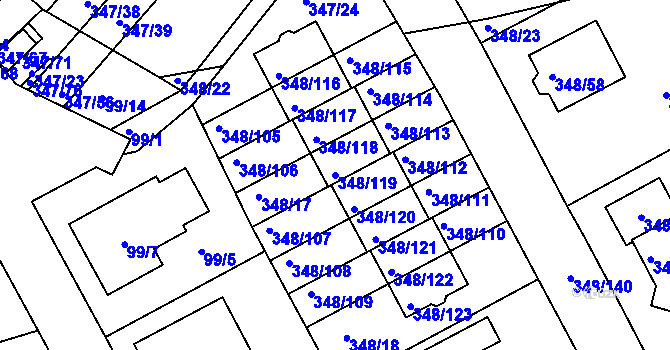 Parcela st. 348/119 v KÚ Jenišov, Katastrální mapa