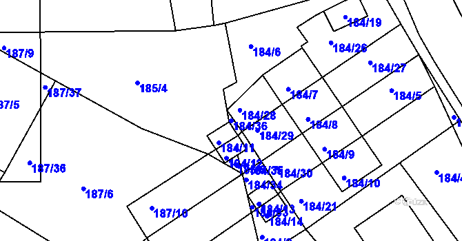 Parcela st. 184/36 v KÚ Jenišov, Katastrální mapa