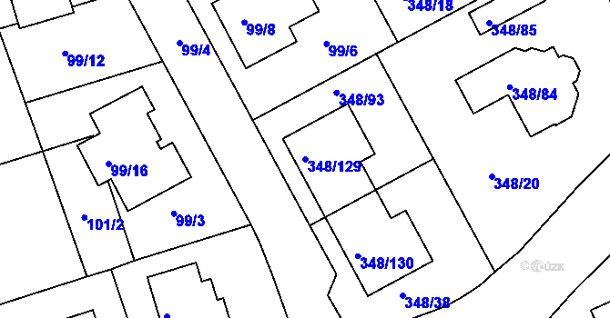 Parcela st. 348/129 v KÚ Jenišov, Katastrální mapa