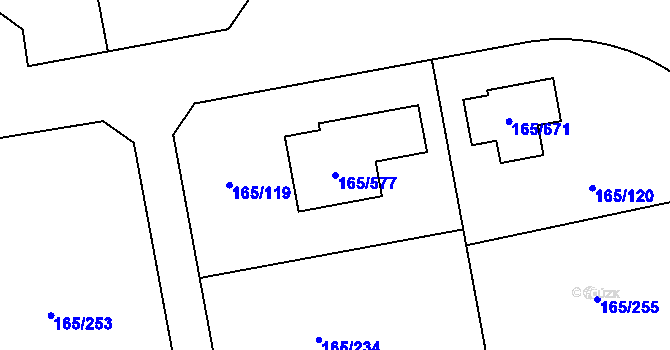 Parcela st. 165/577 v KÚ Jenišov, Katastrální mapa