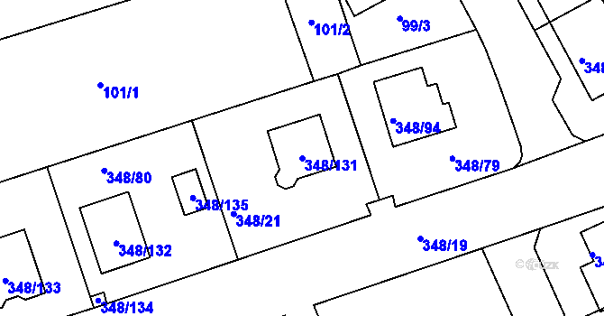 Parcela st. 348/131 v KÚ Jenišov, Katastrální mapa