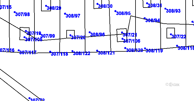 Parcela st. 308/121 v KÚ Jenišov, Katastrální mapa