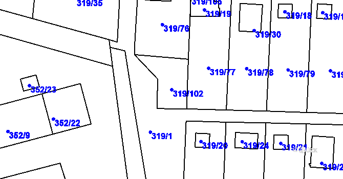 Parcela st. 319/102 v KÚ Jenišov, Katastrální mapa