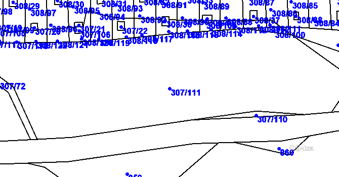 Parcela st. 307/111 v KÚ Jenišov, Katastrální mapa