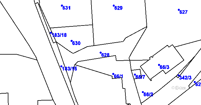 Parcela st. 628 v KÚ Jenišov, Katastrální mapa