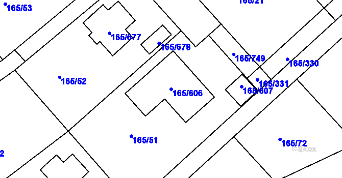 Parcela st. 165/606 v KÚ Jenišov, Katastrální mapa