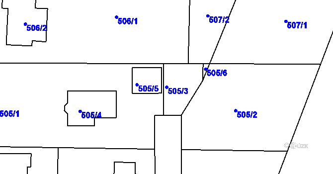 Parcela st. 505/3 v KÚ Jenišov, Katastrální mapa