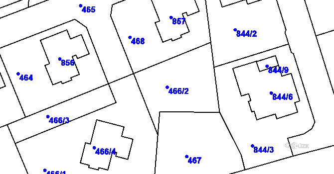Parcela st. 466/2 v KÚ Jenišov, Katastrální mapa