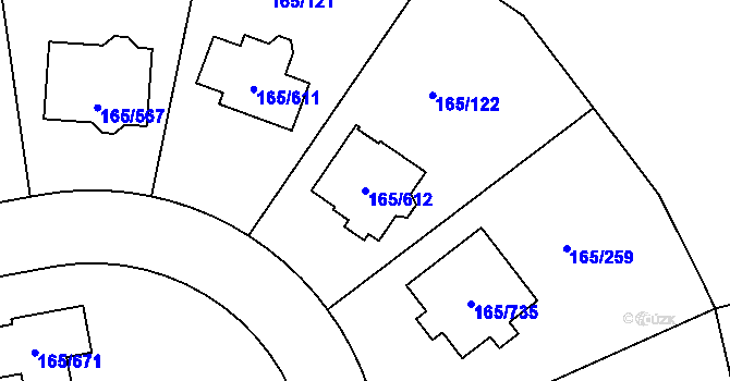 Parcela st. 165/612 v KÚ Jenišov, Katastrální mapa