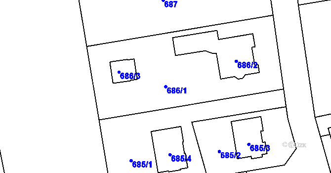 Parcela st. 686/1 v KÚ Jenišov, Katastrální mapa