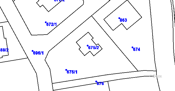 Parcela st. 675/2 v KÚ Jenišov, Katastrální mapa