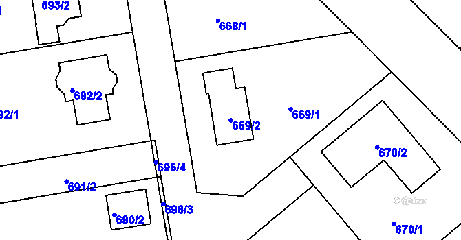 Parcela st. 669/2 v KÚ Jenišov, Katastrální mapa