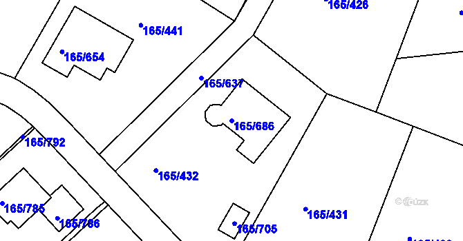 Parcela st. 165/686 v KÚ Jenišov, Katastrální mapa