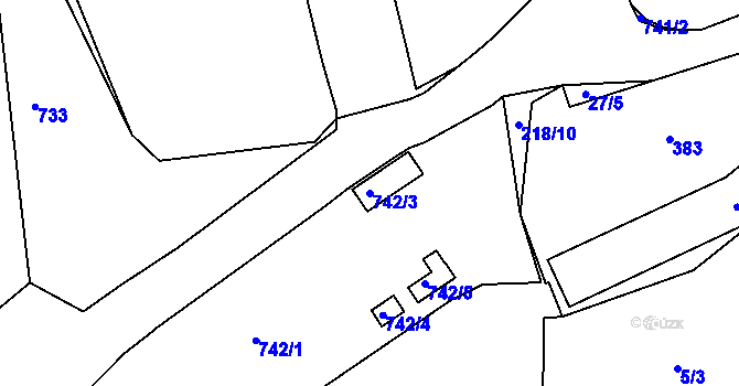 Parcela st. 742/3 v KÚ Jenišov, Katastrální mapa