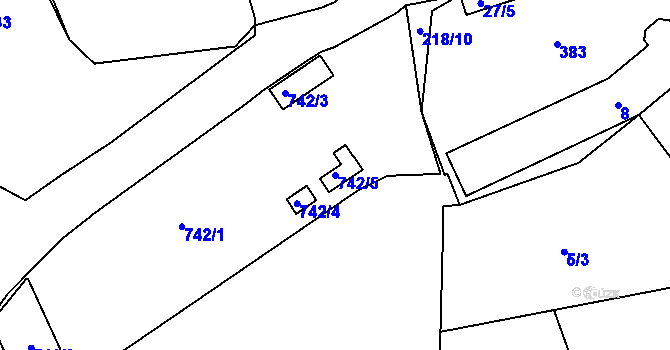 Parcela st. 742/5 v KÚ Jenišov, Katastrální mapa