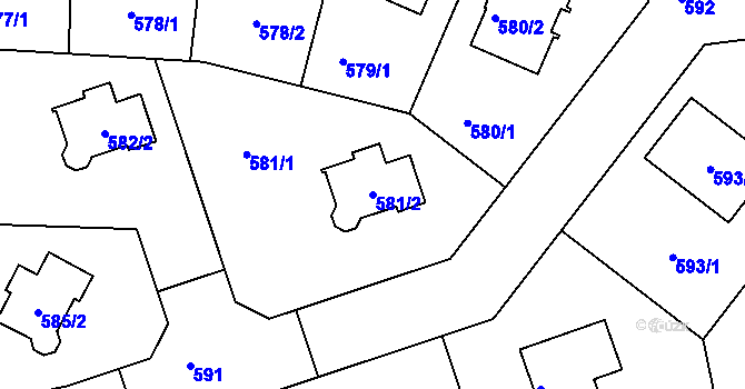 Parcela st. 581/2 v KÚ Jenišov, Katastrální mapa