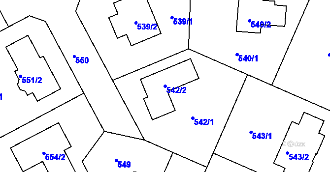 Parcela st. 542/2 v KÚ Jenišov, Katastrální mapa