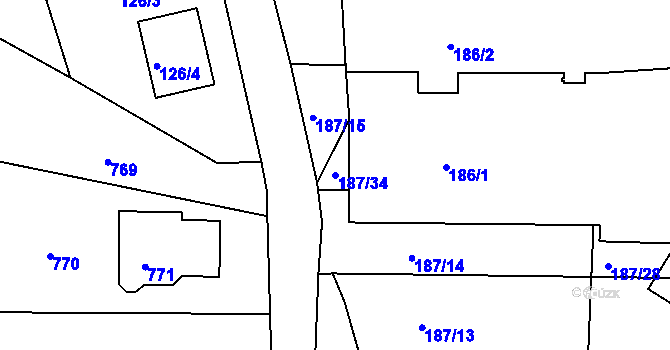 Parcela st. 187/34 v KÚ Jenišov, Katastrální mapa