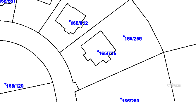 Parcela st. 165/735 v KÚ Jenišov, Katastrální mapa