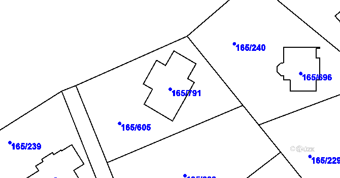 Parcela st. 165/791 v KÚ Jenišov, Katastrální mapa