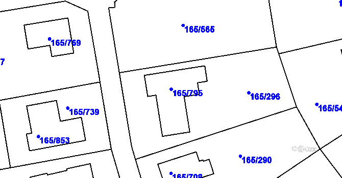 Parcela st. 165/795 v KÚ Jenišov, Katastrální mapa