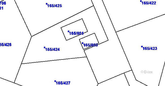 Parcela st. 165/803 v KÚ Jenišov, Katastrální mapa