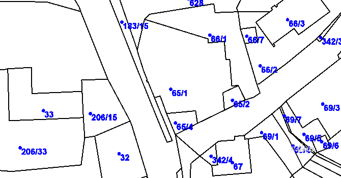 Parcela st. 65/1 v KÚ Jenišov, Katastrální mapa