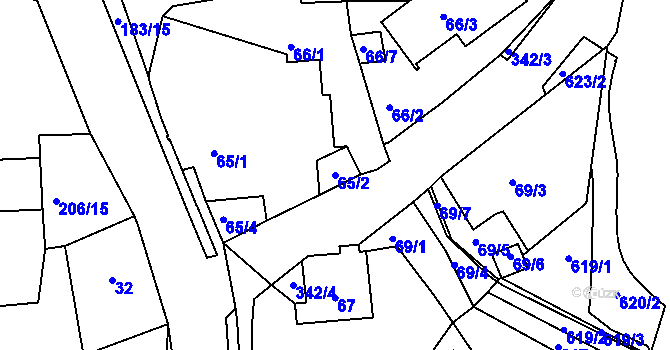 Parcela st. 65/2 v KÚ Jenišov, Katastrální mapa