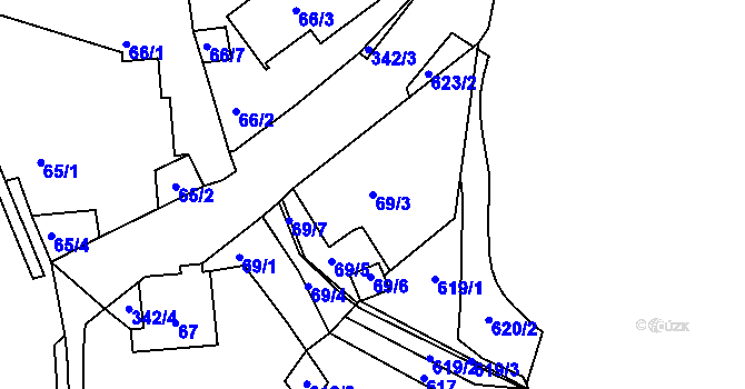 Parcela st. 69/3 v KÚ Jenišov, Katastrální mapa