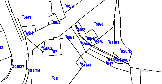Parcela st. 69/4 v KÚ Jenišov, Katastrální mapa