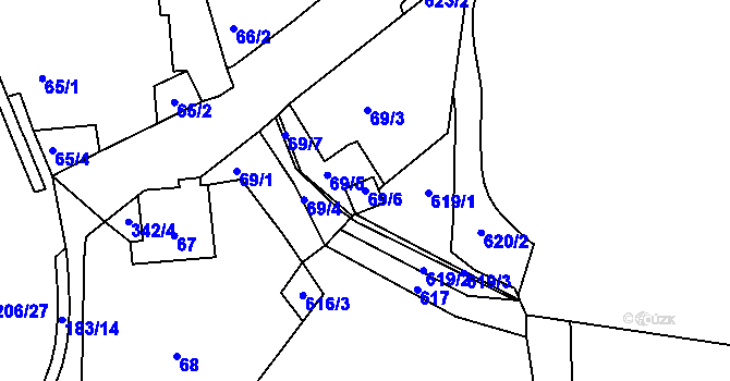 Parcela st. 69/6 v KÚ Jenišov, Katastrální mapa