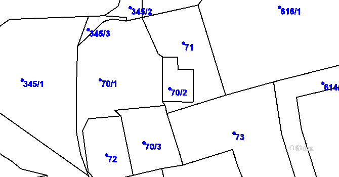 Parcela st. 70/2 v KÚ Jenišov, Katastrální mapa