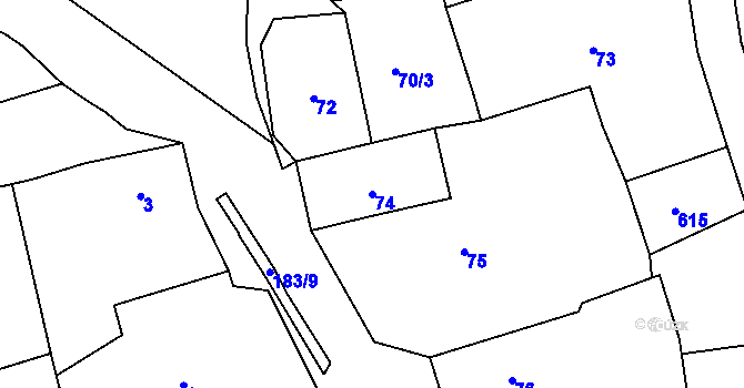 Parcela st. 74 v KÚ Jenišov, Katastrální mapa