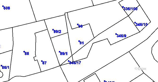 Parcela st. 91 v KÚ Jenišov, Katastrální mapa