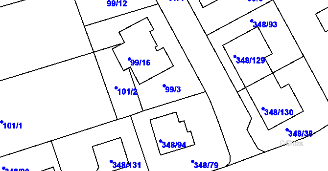 Parcela st. 99/3 v KÚ Jenišov, Katastrální mapa