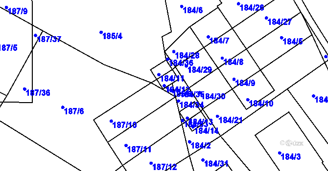 Parcela st. 184/12 v KÚ Jenišov, Katastrální mapa
