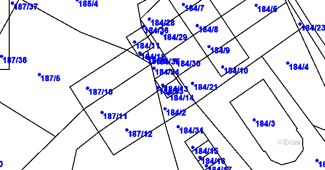 Parcela st. 184/13 v KÚ Jenišov, Katastrální mapa
