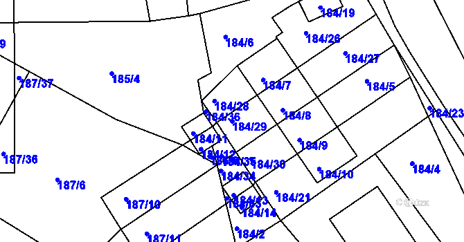 Parcela st. 184/29 v KÚ Jenišov, Katastrální mapa