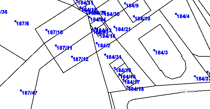 Parcela st. 184/31 v KÚ Jenišov, Katastrální mapa