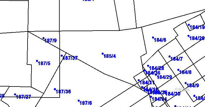 Parcela st. 185/4 v KÚ Jenišov, Katastrální mapa