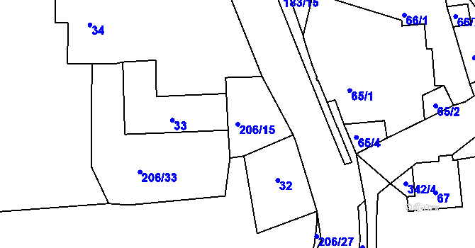 Parcela st. 206/15 v KÚ Jenišov, Katastrální mapa