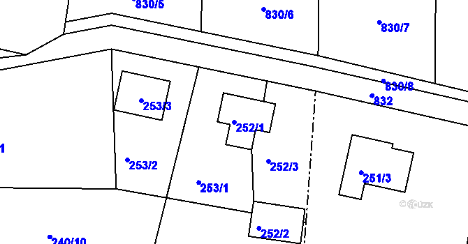 Parcela st. 252/1 v KÚ Jenišov, Katastrální mapa