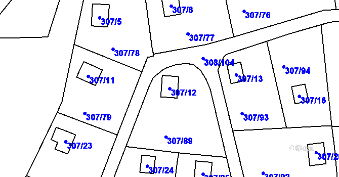 Parcela st. 307/12 v KÚ Jenišov, Katastrální mapa
