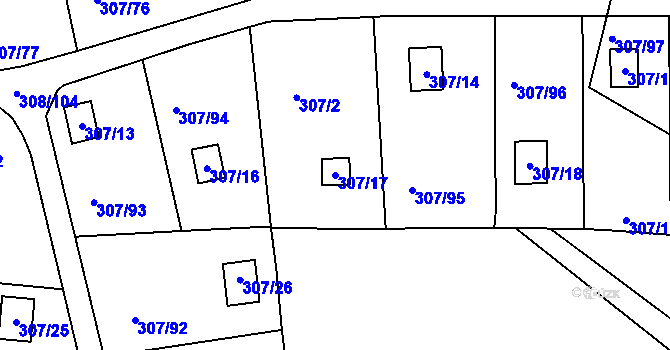 Parcela st. 307/17 v KÚ Jenišov, Katastrální mapa