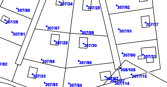 Parcela st. 307/30 v KÚ Jenišov, Katastrální mapa
